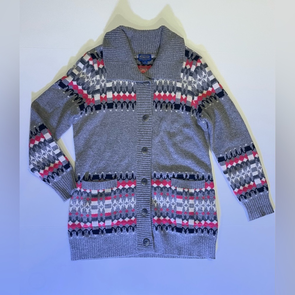 Pendleton Fair Isle Knit Wool Angora Rabbit Hair Cardigan Sweater.